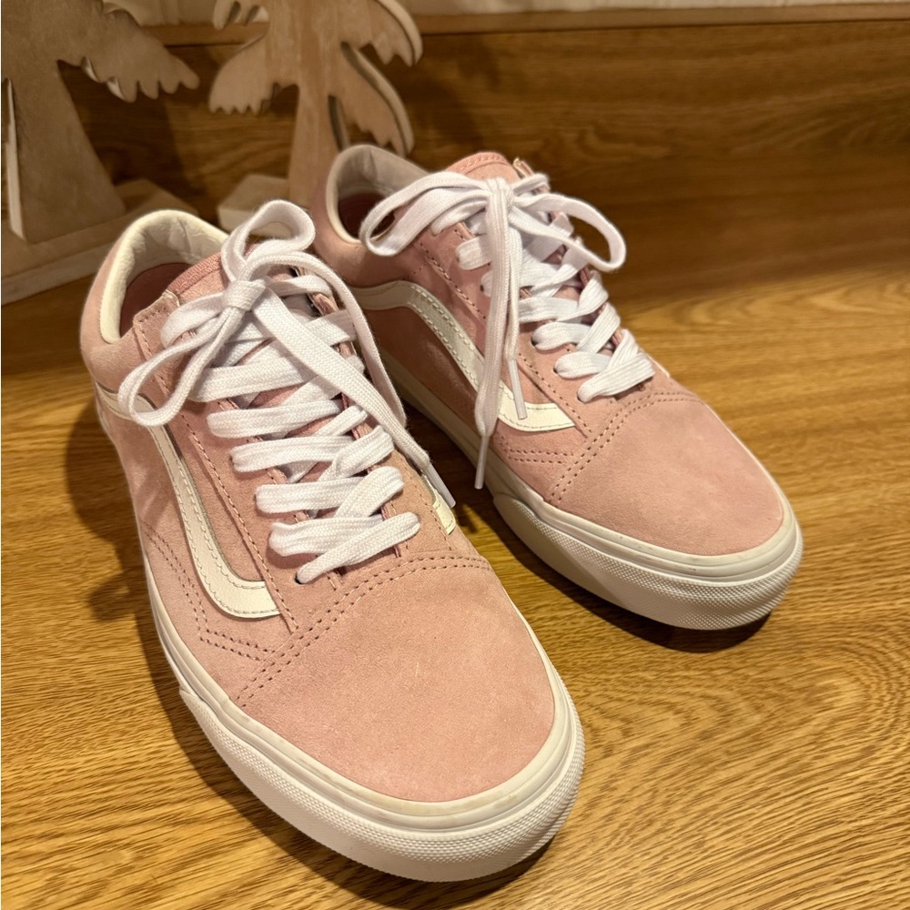 Vans Pink Suede Old Skool Sneakers with White Side Stripe